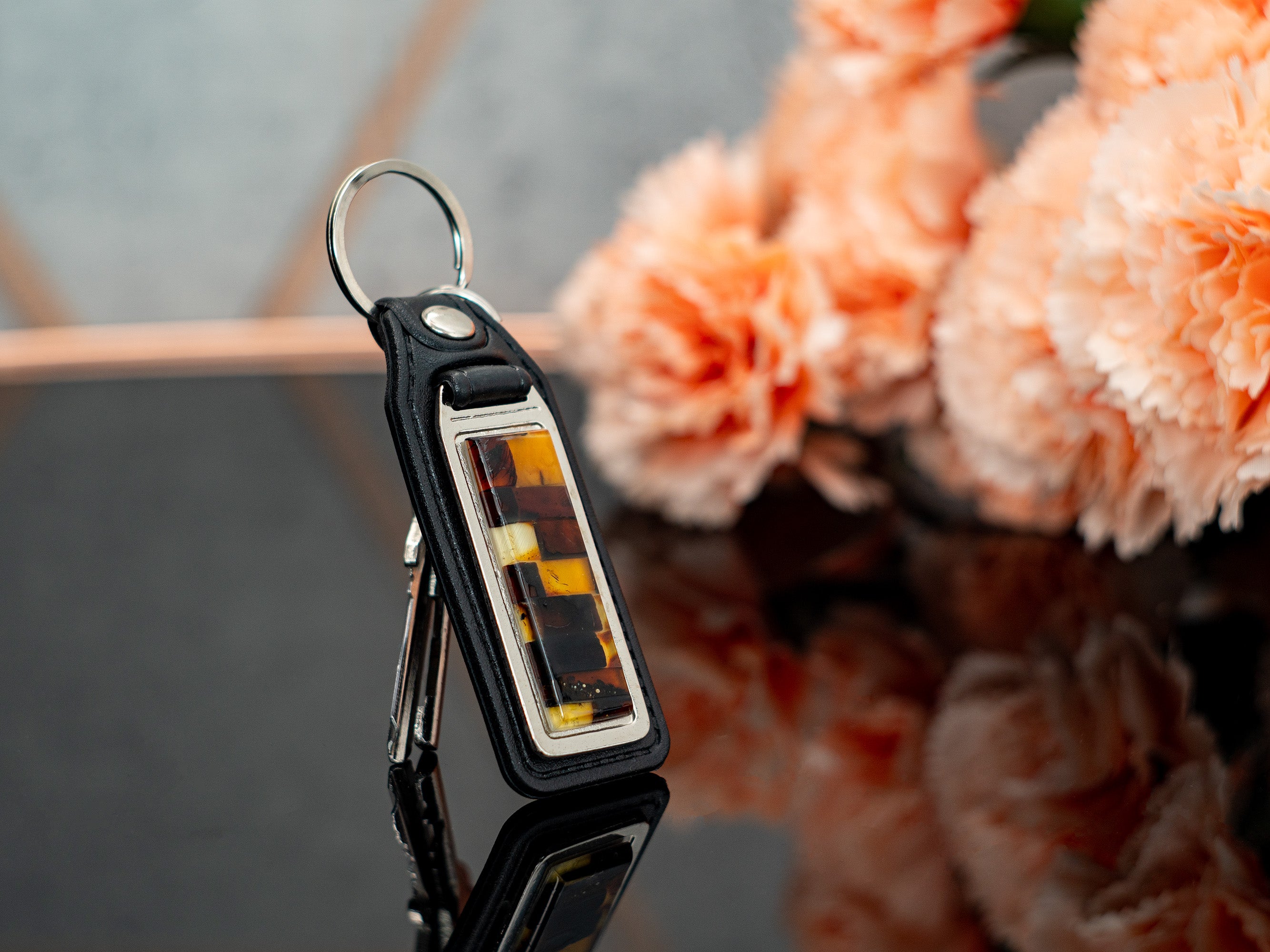 Amber Keychain with Leather