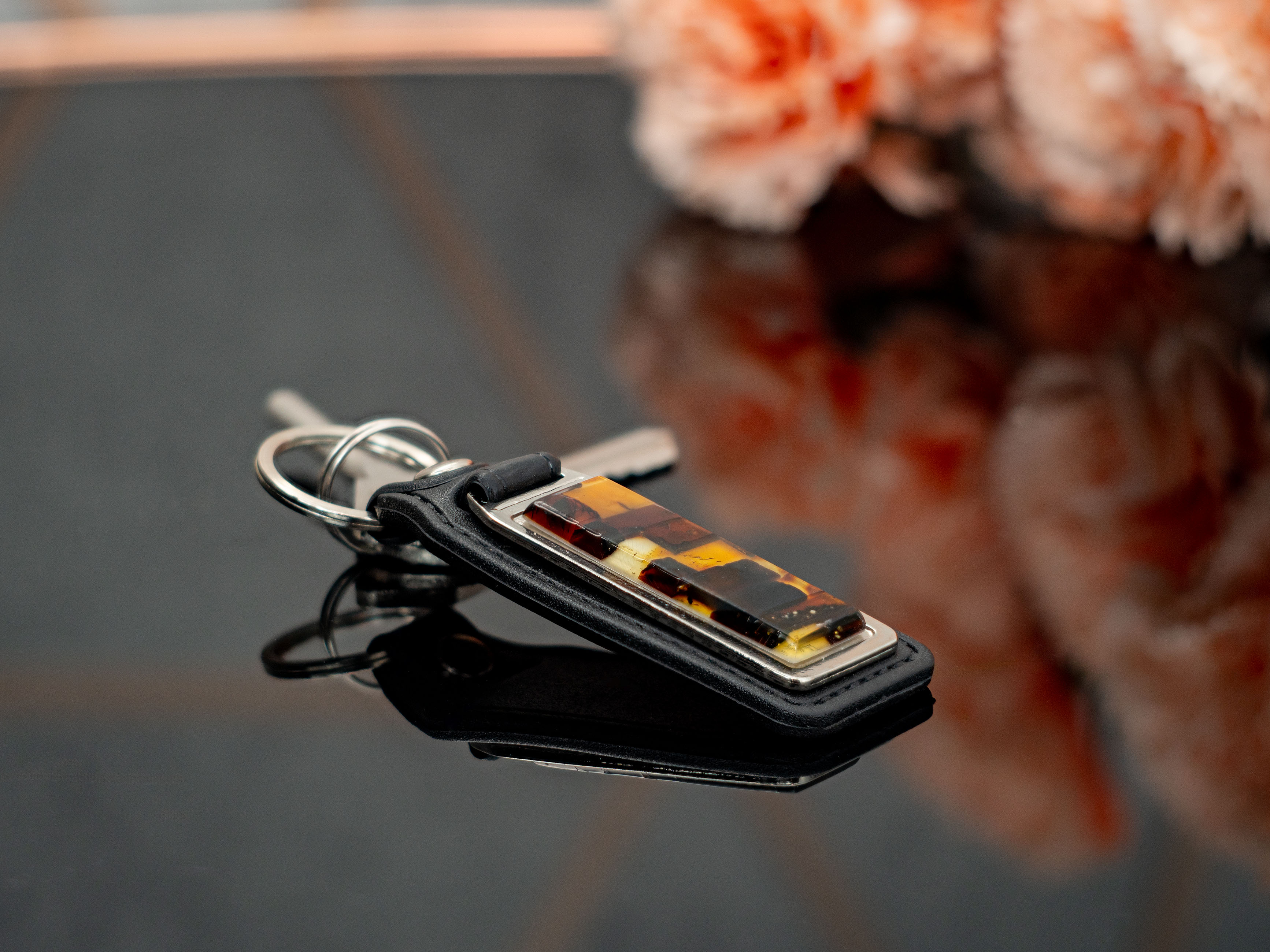 Amber Keychain with Leather