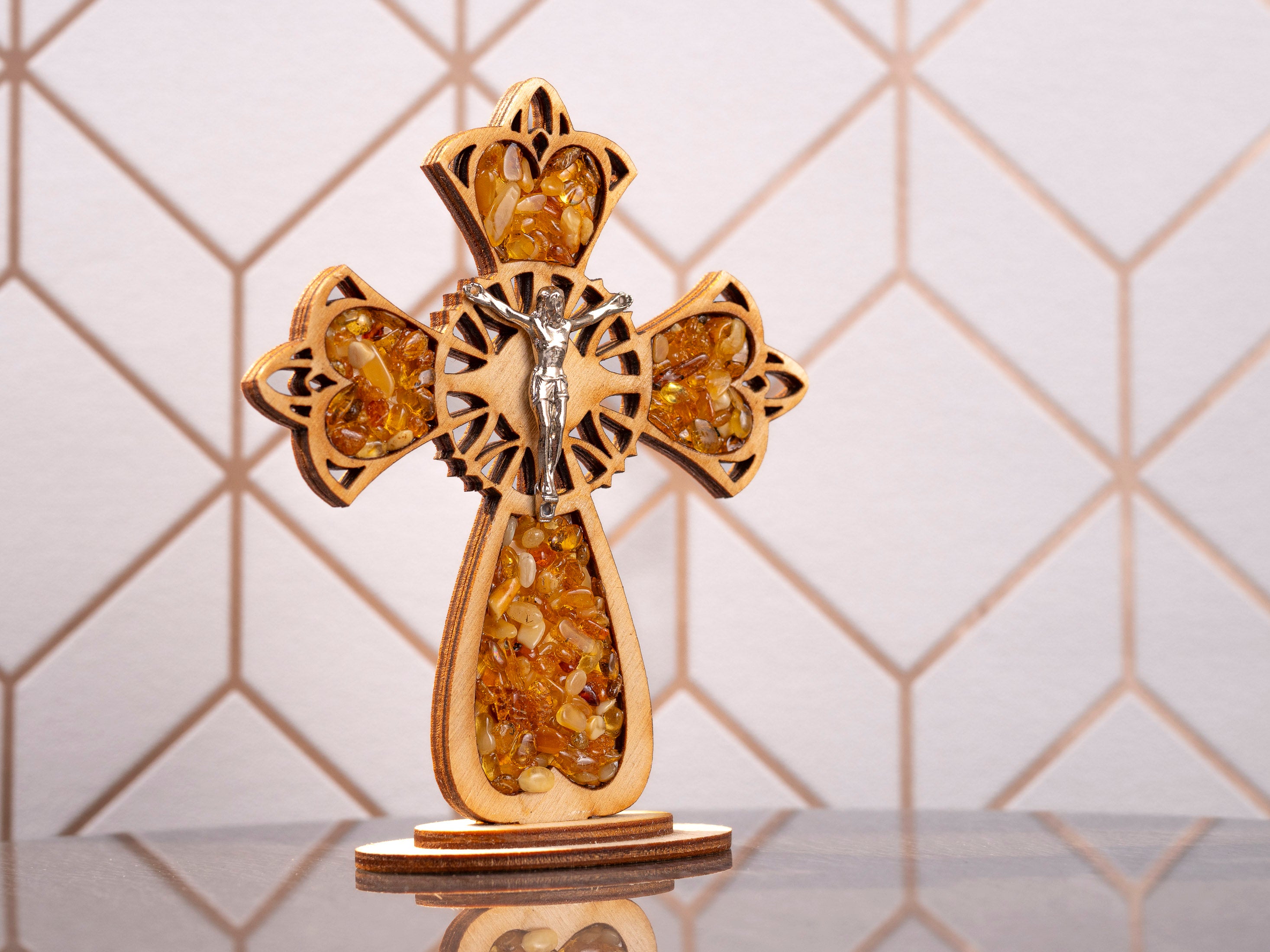 Amber Cross Figurine