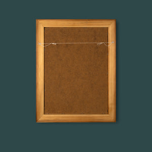 Back view of BalticBliss genuine amber artwork with sturdy wooden frame and strong hanging wire, showing secure and professional Lithuanian handmade craftsmanship, perfect for ready-to-hang luxury amber wall decor.