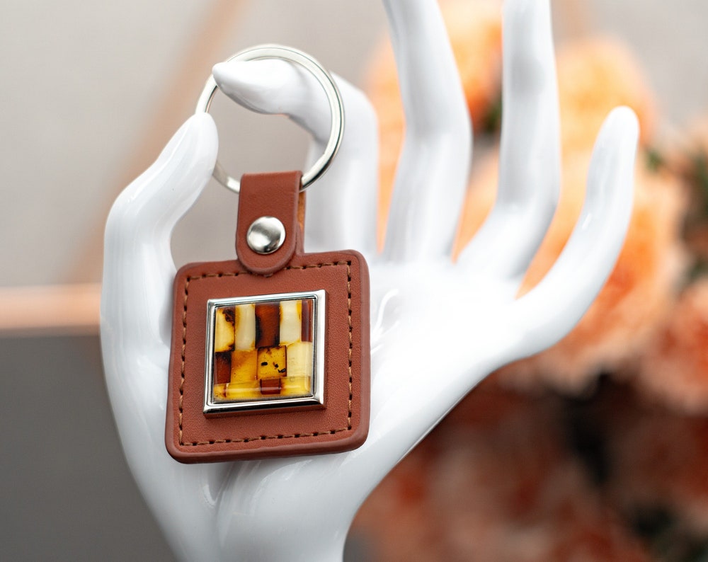 Amber Keychain with Leather