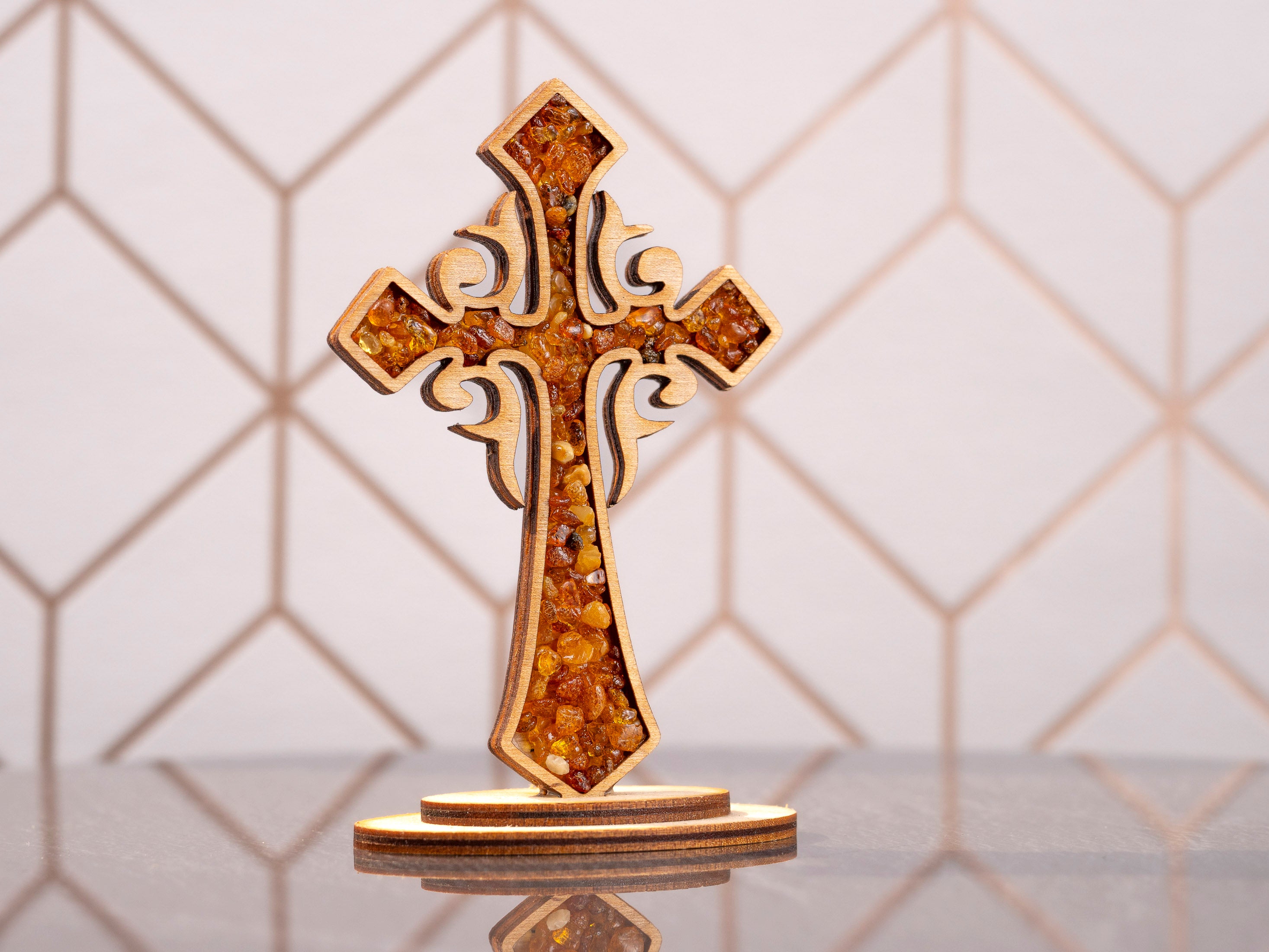 Amber Cross Figurine